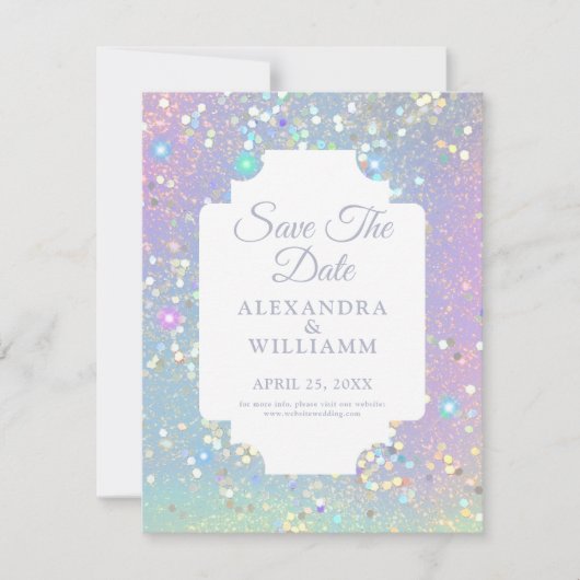 グラミー・ホログラム・グリッター モダン セーブ・ザ・デート (正面)