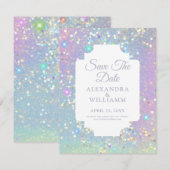 グラミー・ホログラム・グリッター モダン セーブ・ザ・デート (正面/裏面)