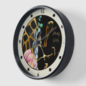 グラムかわいらしというガーリーグリッター金ゴールドアニマルプリント 壁時計 (傾斜)