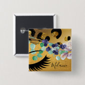 グラムかわいらしというガーリーグリッター金ゴールドアニマルプリント 缶バッジ (正面&裏面)