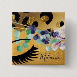 グラムかわいらしというガーリーグリッター金ゴールドアニマルプリント 缶バッジ