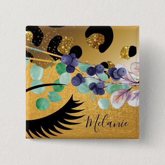 グラムかわいらしというガーリーグリッター金ゴールドアニマルプリント 缶バッジ (正面)