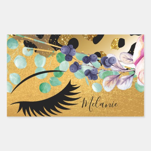 グラムかわいらしというガーリーグリッター金ゴールドアニマルプリント 長方形シール (正面)
