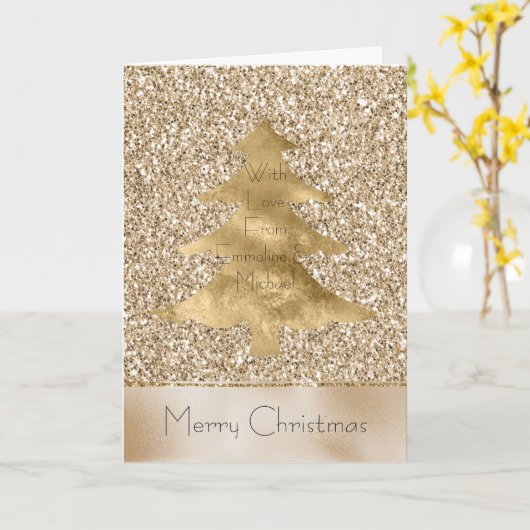 グラムかわいらし金ゴールドグリッターパーソナライズされたクリスマス カード (黄色い花)