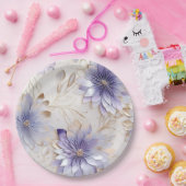 グラムかわいらし金ゴールドパープルパールホワイトフローラ ペーパープレート (パーティー)