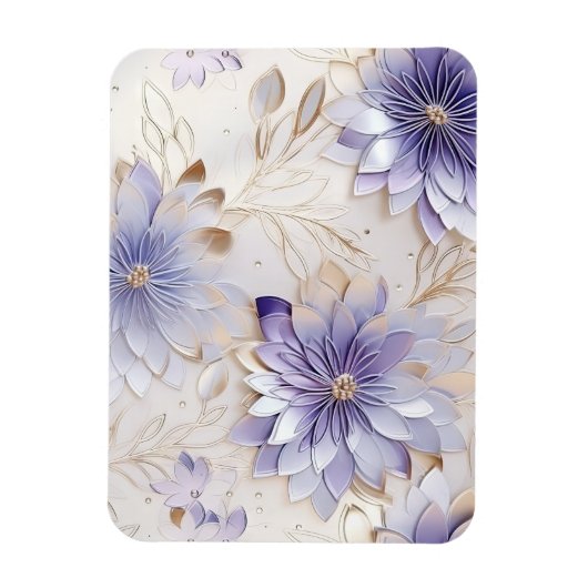 グラムかわいらし金ゴールドパープルパールホワイトフローラ マグネット (縦)