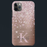 グラムきらきら光るバラ金ゴールドダイヤモンドモノグラムの紙吹雪 iPhone 11 PRO MAXケース<br><div class="desc">、エレガントグラム、光沢のあるガーリーバラ金ゴールドの紙吹雪電話ケース。ピンクのフェイクローズ金ゴールドと白のダイヤ点々のあるモンド紙吹雪を使用したバラ金ゴールドブラシ付き金属背景。名前とモノグラムイニシャルでパーソナライズ。ご注意：このデザインはプリントされた写真効果で実在、グリッターと宝石なし。</div>
