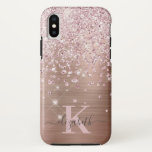 グラムきらきら光るバラ金ゴールドダイヤモンドモノグラムの紙吹雪 iPhone XSケース<br><div class="desc">、エレガントグラム、光沢のあるガーリーバラ金ゴールドの紙吹雪電話ケース。ピンクのフェイクローズ金ゴールドと白のダイヤ点々のあるモンド紙吹雪を使用したバラ金ゴールドブラシ付き金属背景。名前とモノグラムイニシャルでパーソナライズ。ご注意：このデザインはプリントされた写真効果で実在、グリッターと宝石なし。</div>