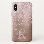 グラムきらきら光るバラ金ゴールドダイヤモンドモノグラムの紙吹雪 iPhone XSケース<br><div class="desc">、エレガントグラム、光沢のあるガーリーバラ金ゴールドの紙吹雪電話ケース。ピンクのフェイクローズ金ゴールドと白のダイヤ点々のあるモンド紙吹雪を使用したバラ金ゴールドブラシ付き金属背景。名前とモノグラムイニシャルでパーソナライズ。ご注意:このデザインはプリントされた写真効果で実在、グリッターと宝石なし。</div>