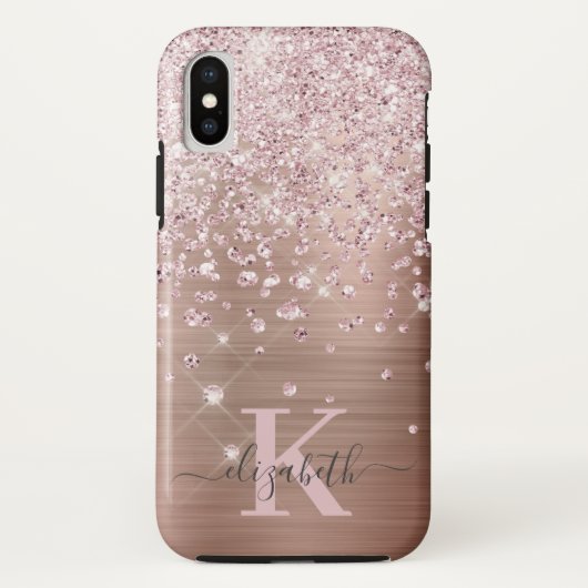 グラムきらきら光るバラ金ゴールドダイヤモンドモノグラムの紙吹雪 Case-Mate iPhoneケース (裏面)