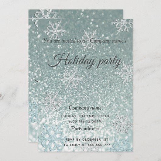 グラムきらびやかな雪片の会社のホリデーパーティーの招待 招待状 (正面/裏面)