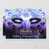 グラムまつげ パープル マスカレードパーティーの招待状 招待状 (正面/裏面)
