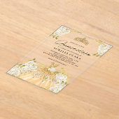 グラムアイボリー金ゴールドドレスフローラ15thキンセアニラ アクリル招待状 (レイダウン)