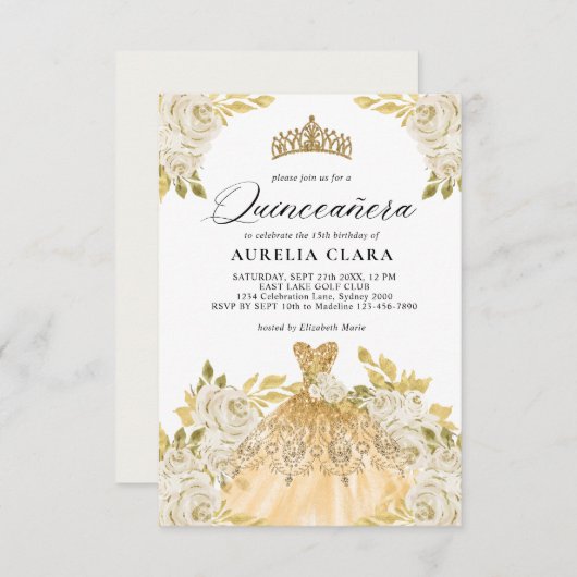 グラムアイボリー金ゴールドドレスフローラ15thキンセアニラ ノートカード (正面/裏面)