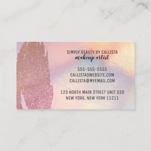 グラムアイラッシュピンクローズグリッターメタリックメイクアップ 名刺 (裏面)