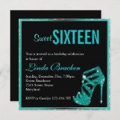 グラムアクアグリッターハイヒールSweet sixteen招待状 招待状 (正面/裏面)