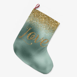 グラムアクアグリーン金ゴールドグリッターラブ ラージクリスマスストッキング