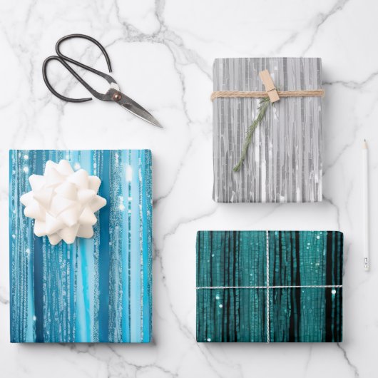グラムアクアスパークルストライプーズ ラッピングペーパーシート (正面)