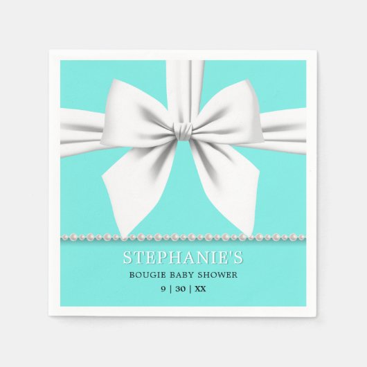 グラムアクアティール(緑がかった色)エレガントティフファンシーァニーベビーシャワー スタンダードカクテルナプキン (正面)