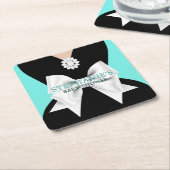 グラムアクアティール(緑がかった色)ファンシーティファニーテーマベビーシャワー スクエアペーパーコースター (アングル)