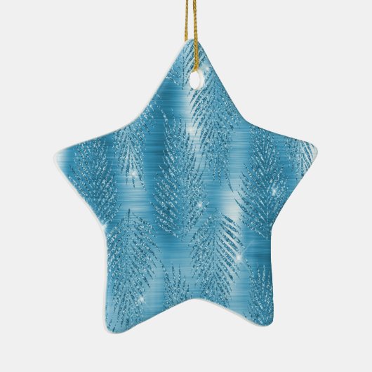 グラムアクアブルートロピカルグリッター葉 セラミックオーナメント (右)