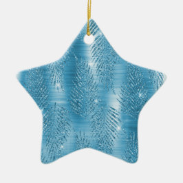 グラムアクアブルートロピカルグリッター葉 セラミックオーナメント