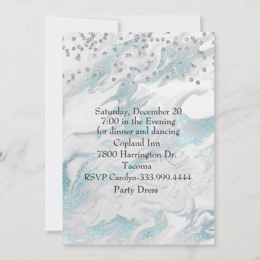 グラムアクアマリンガウンスウィート16招待状 招待状 (裏面)