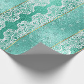 グラムアクアミントグリーンゴールデンフォイルホワイトレース ラッピングペーパー (角)