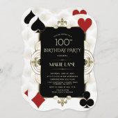 グラムアールデコカジノロイヤルトランプのポーカーウーマン誕生日 招待状 (正面/裏面)