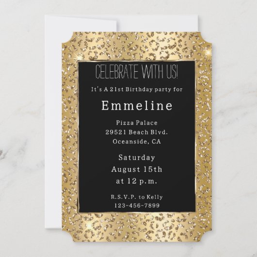 グラムイエロー金ゴールドグリッターヒョウ 招待状 (正面)