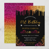 グラムイエロー&ピンクグリッター21歳 招待状 (正面/裏面)