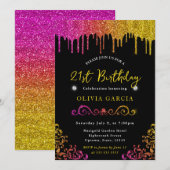 グラムイエロー&ピンクグリッター21歳 招待状 (正面/裏面)