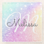 グラムイリジッドグリッターパーソナライズされたカラフル ガラスコースター (正面)