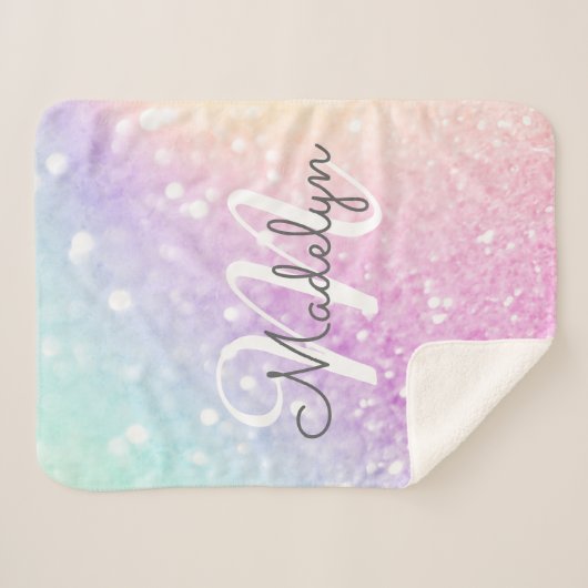 グラムイリジッドグリッターパーソナライズされたカラフル シェルパブランケット (正面(横))