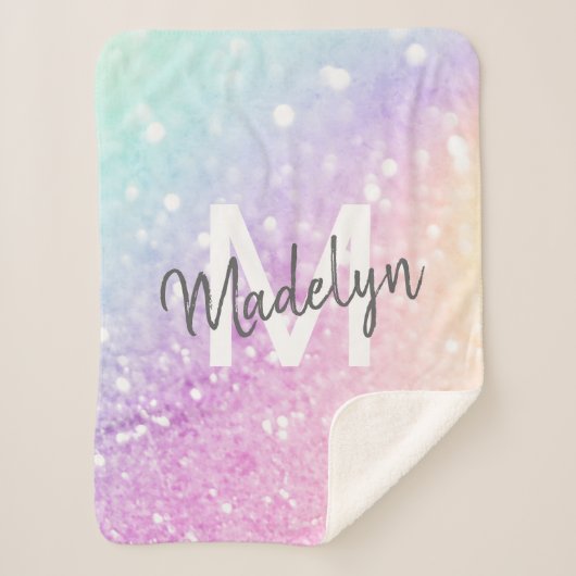 グラムイリジッドグリッターパーソナライズされたカラフル シェルパブランケット (正面)
