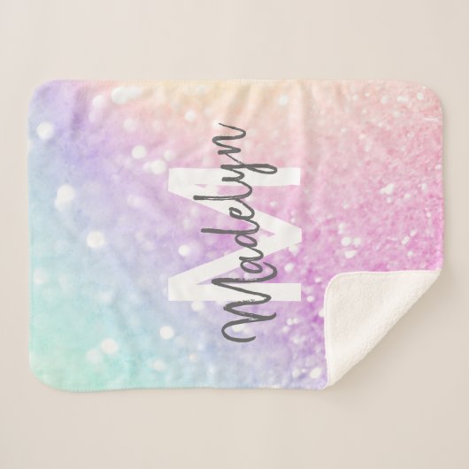 グラムイリジッドグリッターパーソナライズされたカラフル シェルパブランケット (正面(横))
