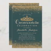 グラムエメラルドグリーンキンセアニラ金ゴールドティアラグリッター 招待状 (正面/裏面)