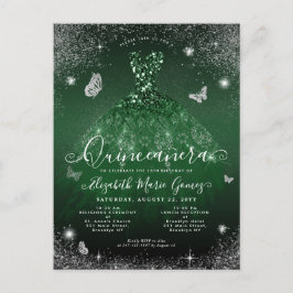 グラムエメラルドグリーンシルバーグリッターガウンキンセアニェラ ポストカード