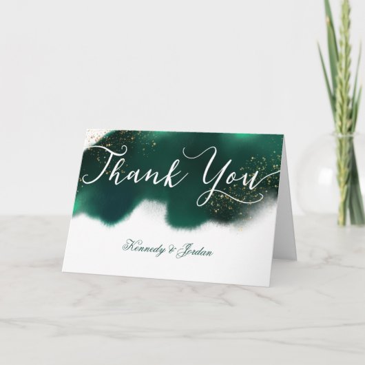 グラムエメラルドグリーン金ゴールド結婚グリッターの写真 サンキューカード (正面)