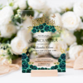 グラムエレガントグリーンフローラ金ゴールドティアラキンセアニェラ アクリル招待状