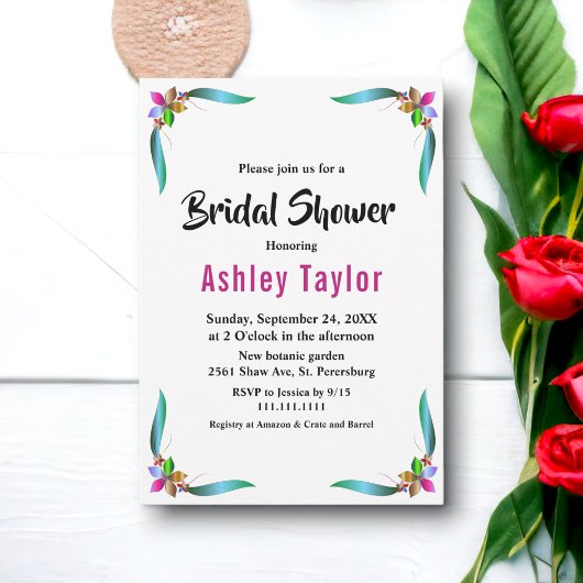 グラムエレガントサモダンマーフローラブライダルシャワー 招待状