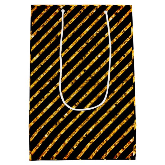 グラムエレガントシェブロン金ゴールドブラックグリッタースパークル ミディアムペーパーバッグ (裏面)