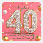 グラムエレガントシックなピンク金ゴールドパール40th誕生日 スクエアシール (正面)