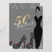 グラムエレガントシルバー金ゴールド50ファブバースデーパーティー 招待状 (正面/裏面)