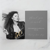 グラムエレガントシルバー金ゴールド50ファブ誕生日写真 サンキューカード (内部)