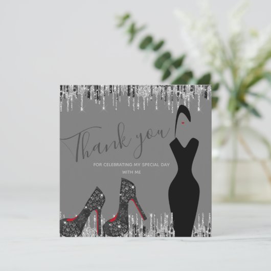 グラムエレガントシルバー金ゴールド50ファブ誕生日写真 サンキューカード (スタンド正面)