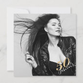 グラムエレガントシルバー金ゴールド50ファブ誕生日写真 サンキューカード (裏面)