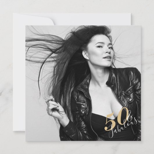 グラムエレガントシルバー金ゴールド50ファブ誕生日写真 サンキューカード (裏面)