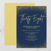 グラムエレガントネイビー金ゴールドグリッター38歳 招待状 (正面/裏面)