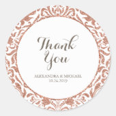 グラムエレガントバラフェイク金ゴールドグリッターダマスウェディング ラウンドシール (正面)